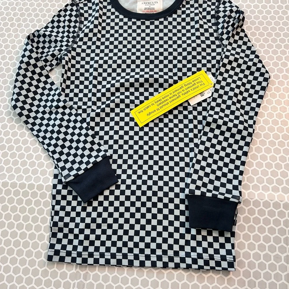 NWT J Crew Crewcuts Navy and Light Blue Checkerboard Kids Pajama Set Size 10